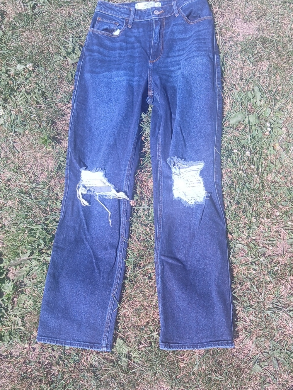 Hollister Dark Blue Flared Distressed Jeans